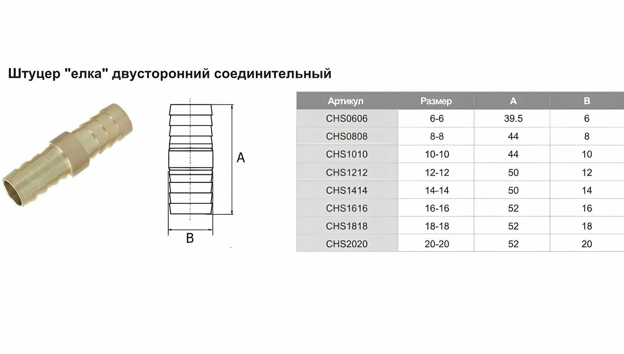 Штуцер "елка" двусторонний соединительный 14*14  10/280